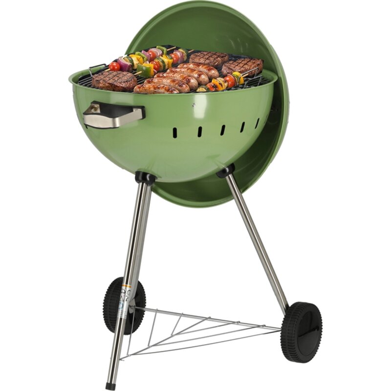 Grill ogrodowy węglowy YATO YG-20303 Zamykany, okrągły, na kółkach Zielony
