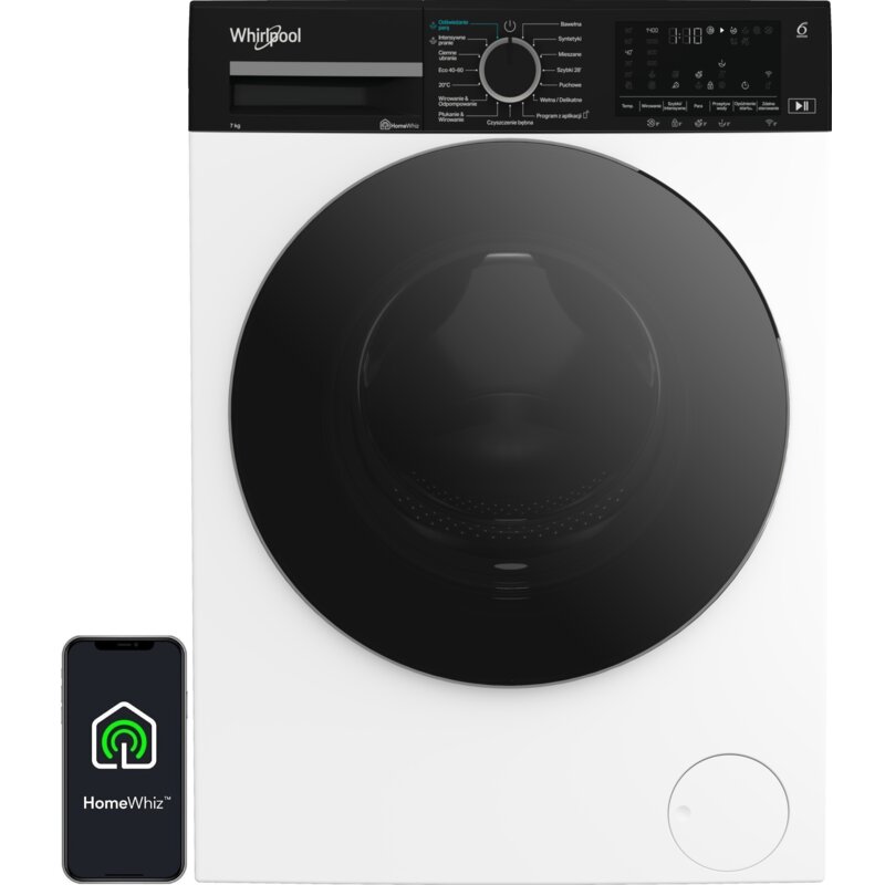 Pralka WHIRLPOOL Seria 3S WAM764WKBCPL 7kg Slim 46.8cm 1400obr AI AdaptiveWash Sterowanie smartfonem