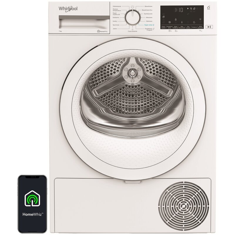 Suszarka WHIRLPOOL C WSD 74M WWS PL Slim 47cm 7kg AI AdaptiveDry Pompa ciepła