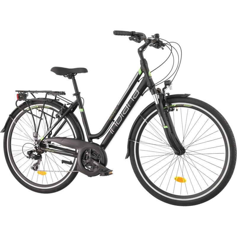 Rower trekkingowy INDIANA X-Road 1.0 D21 28 cali damski Czarno-zielony