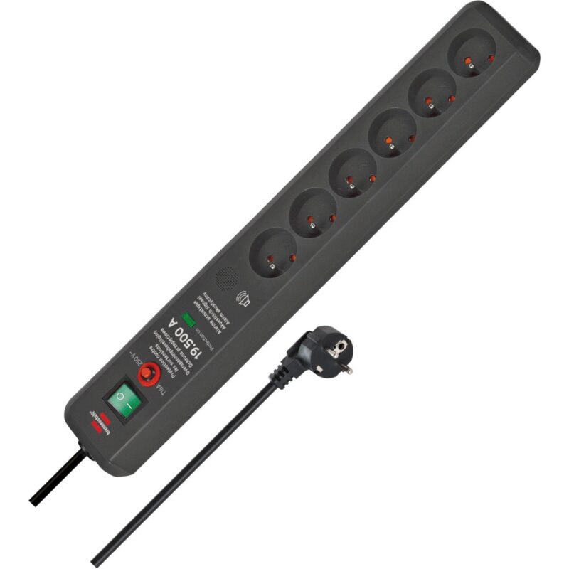 Przedłużacz 6-gniazdkowy Z/U 3x1,5W IP20 antracyt 3 m