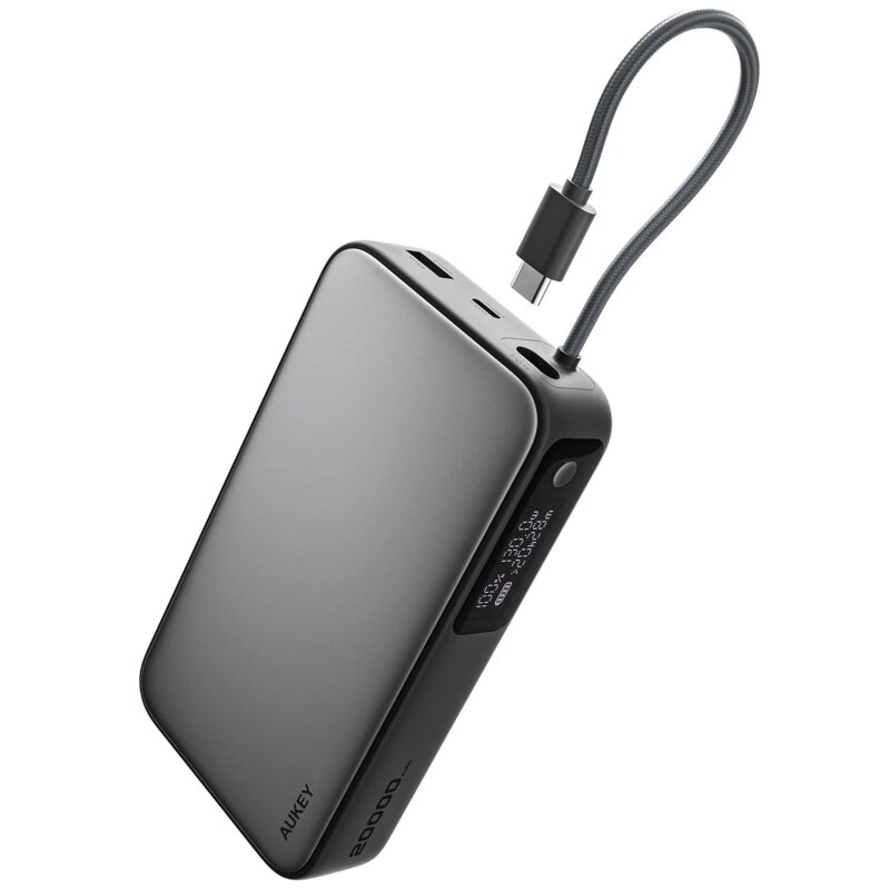 Aukey Spark Sling PB-Y48 20000mAh 100W Wbudowany kabel USB-C Szary