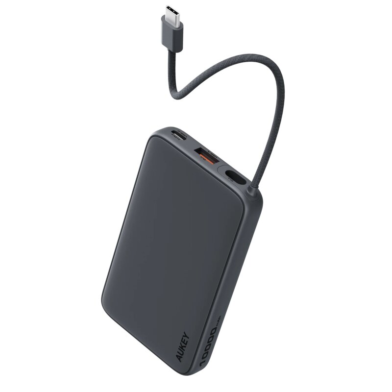 Aukey Spark Sling Lite Slim PB-Y53P 10000mAh 15W Wbudowany kabel USB-C Szary