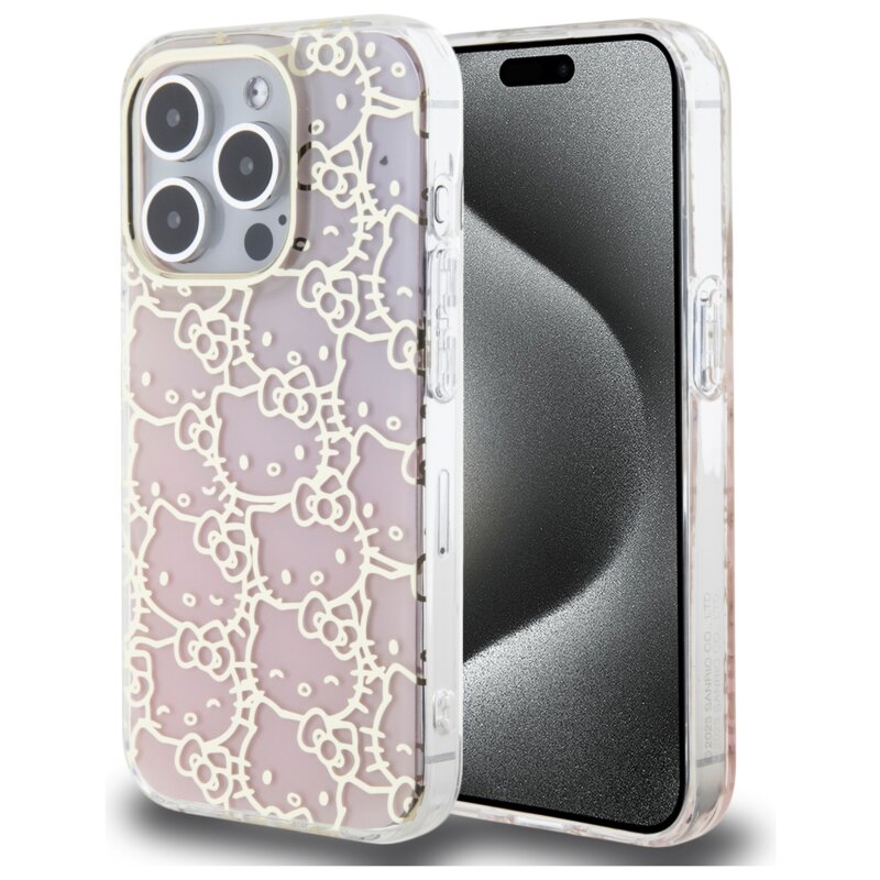 Etui HELLO KITTY IML Gradient Electrop Crowded Kitty Head do Apple iPhone 15 Pro Różowy