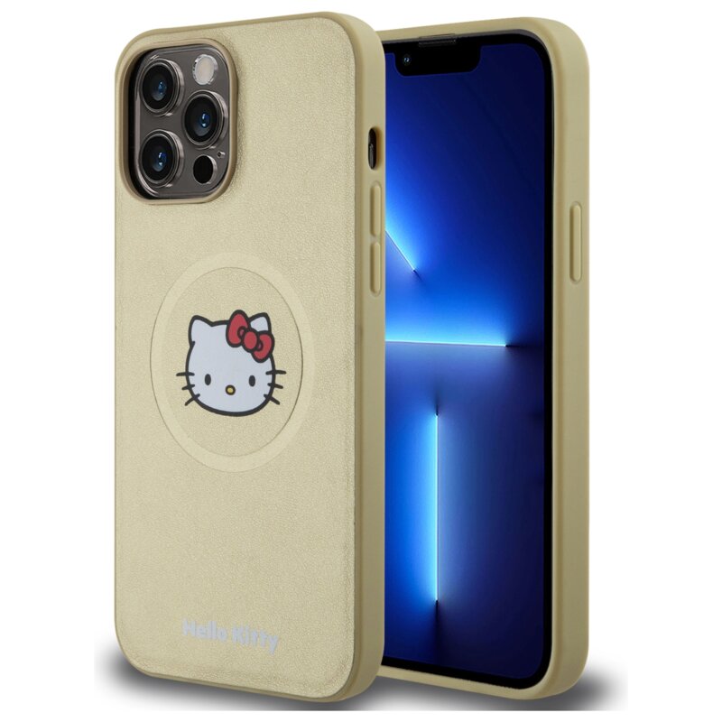 Etui HELLO KITTY Leather Kitty Head MagSafe do Apple iPhone 13 Pro Max Złoty