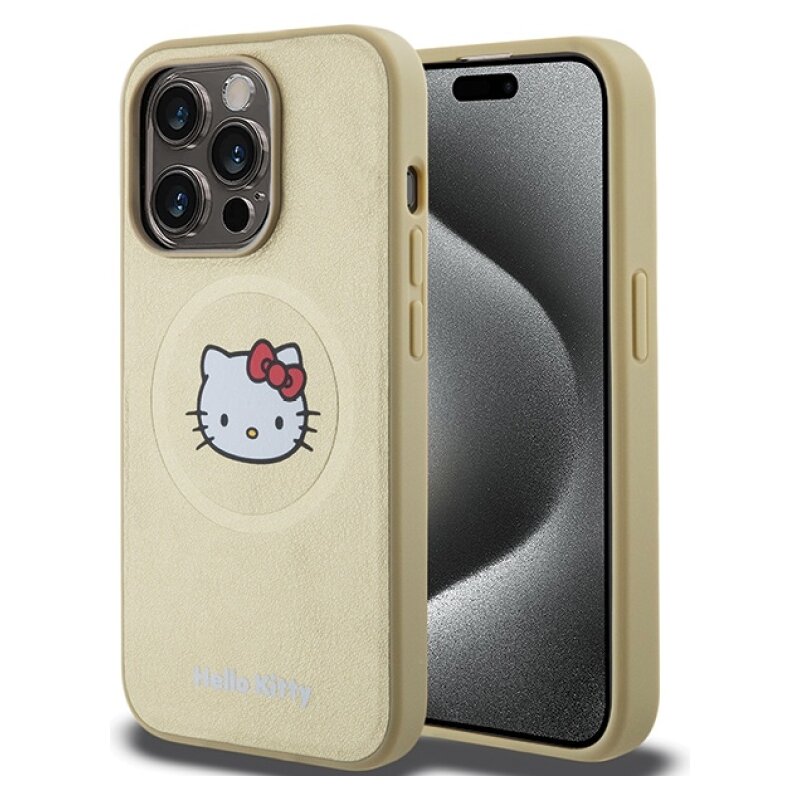 Etui HELLO KITTY Leather Kitty Head MagSafe do Apple iPhone 15 Pro Złoty