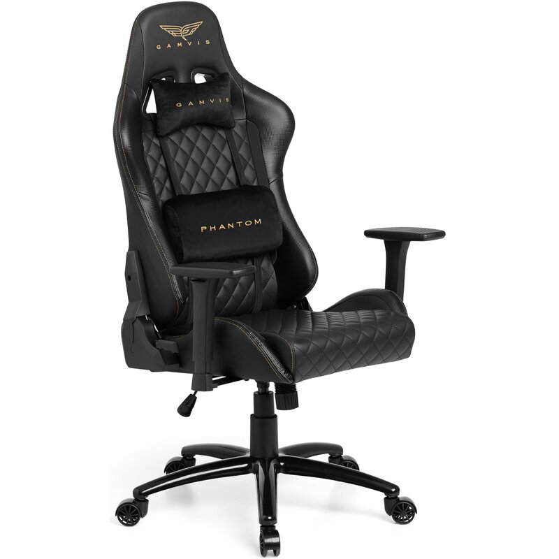 Fotel gamingowy GAMVIS Phantom Large Pikowany Czarny (złote elementy)