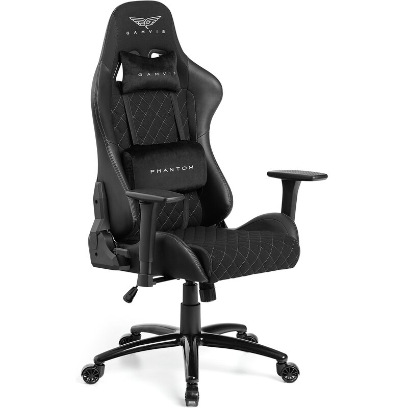 Fotel gamingowy GAMVIS Phantom Large Czarny (białe elementy)