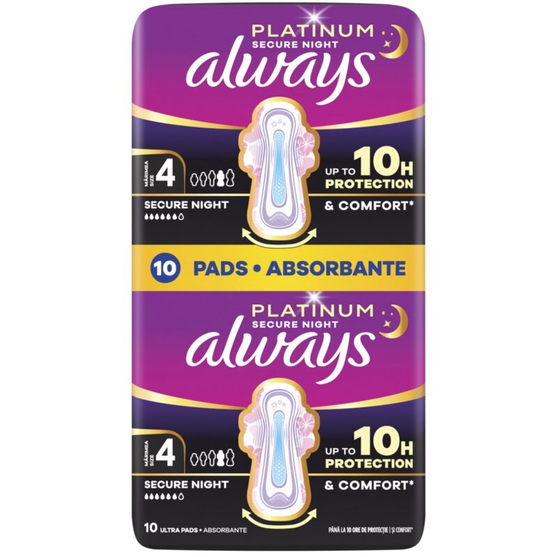 Podpaski ALWAYS Platinum Secure Night Rozmiar 4 (10 sztuk)
