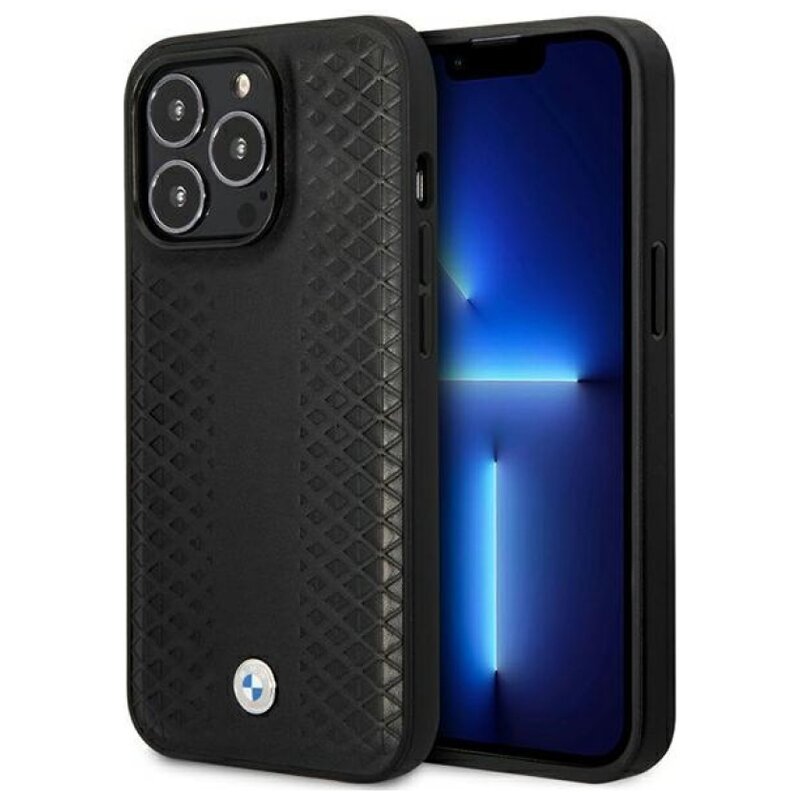 Etui BMW Leather Diamond Pattern MagSafe do Apple iPhone 14 Pro Max Czarny