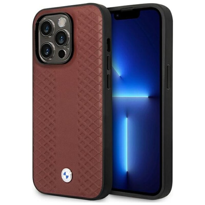 Etui BMW Leather Diamond Pattern MagSafe do Apple iPhone 14 Pro Max Burgundowy