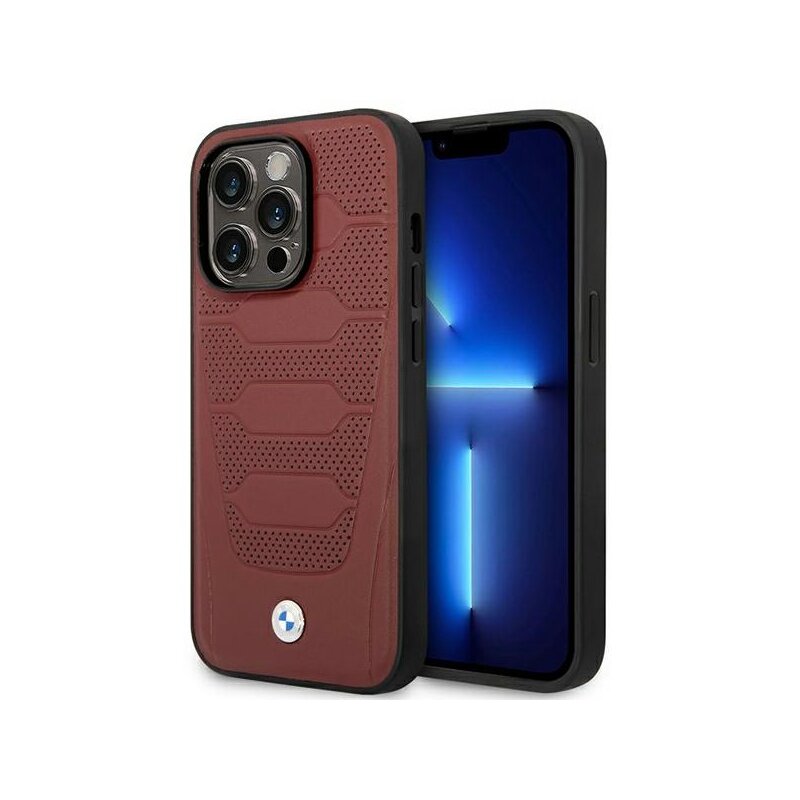 Etui BMW Leather Seats Pattern MagSafe do Apple iPhone 14 Pro Max Burgundowy