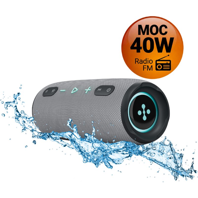 Głośnik mobilny XMUSIC BTS860 Bluetooth, Moc 40W, IP66, Akumulator 5000 mAh,  Radio FM, Szary