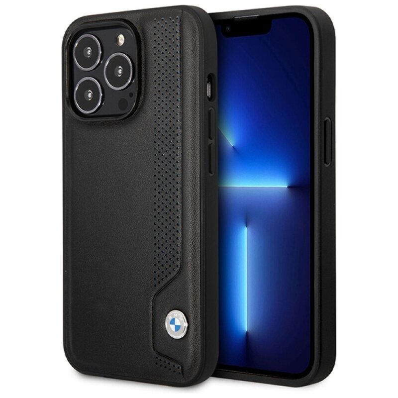 Etui BMW Leather Blue Dots do Apple iPhone 14 Pro Max Czarny