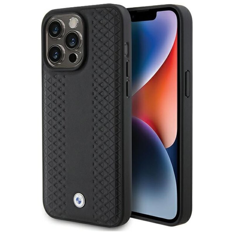 Etui BMW Leather Diamond Pattern do Apple iPhone 15 Pro Max Czarny