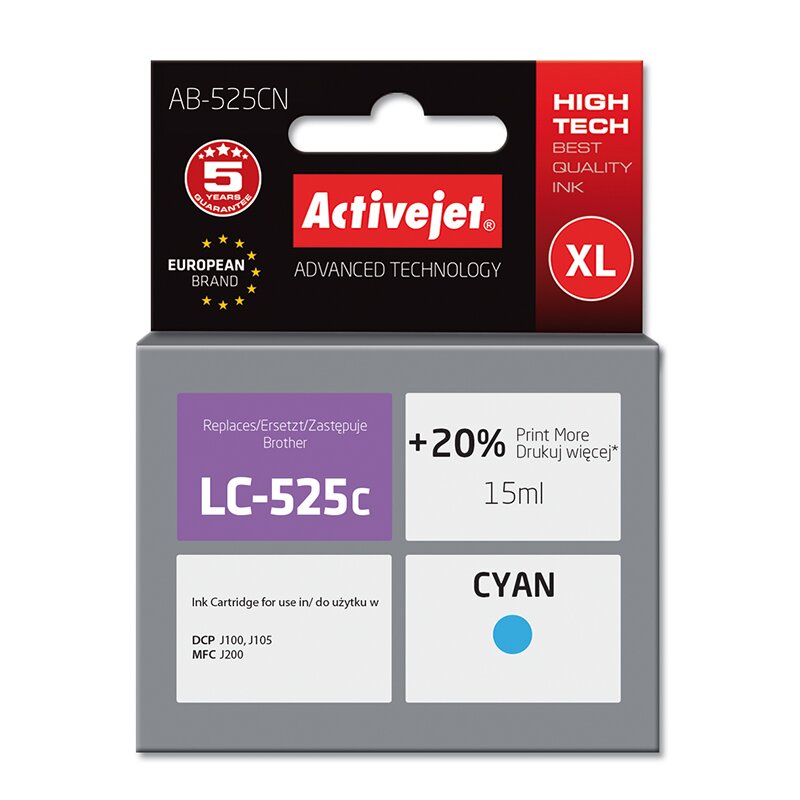 Tusz ACTIVEJET do Brother LC-525C Błękitny 15 ml AB-525CN