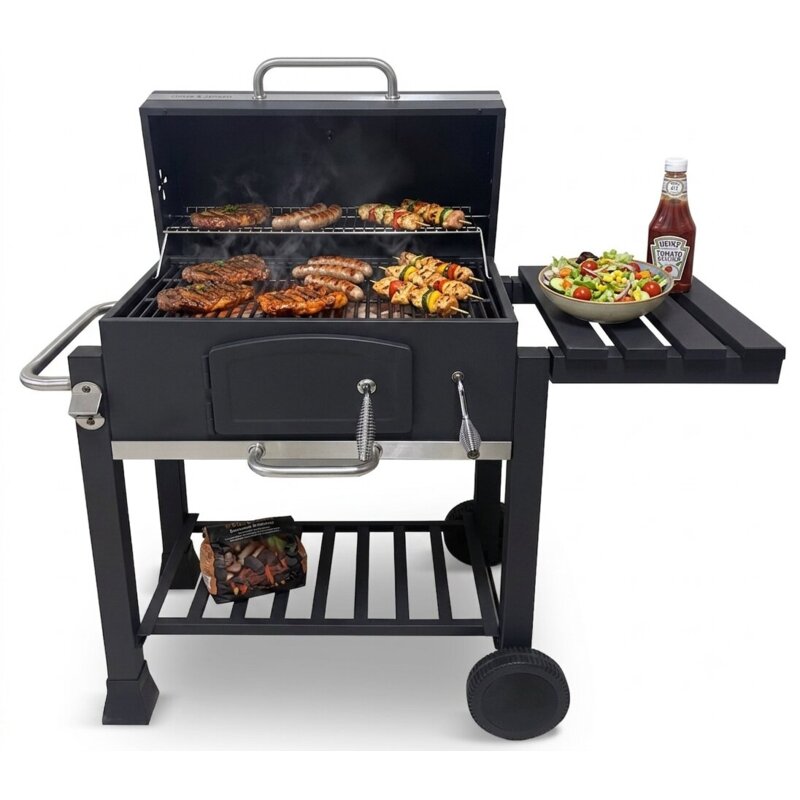 Grill ogrodowy węglowy GÖTZE & JENSEN GG700 Zamykany, żeliwny ruszt, termometr, kółka
