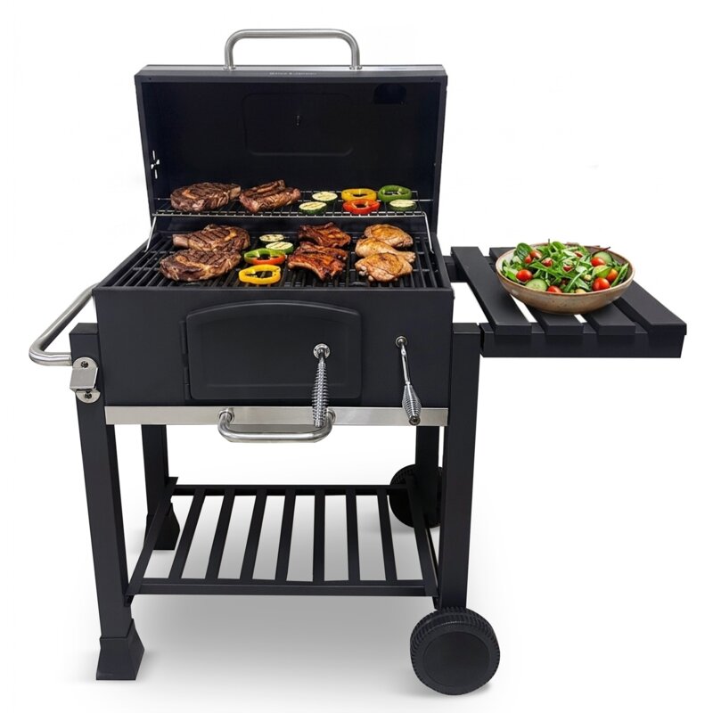Grill ogrodowy węglowy GÖTZE & JENSEN GG710 z kominem, żeliwny ruszt, termometr, kółka