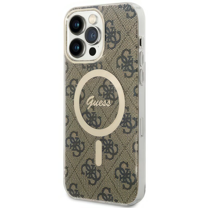 Etui GUESS Hardcase IML 4G Magsafe do iPhone 15 Pro Max 6,7 cala Brązowy GUHMP15XH4STW