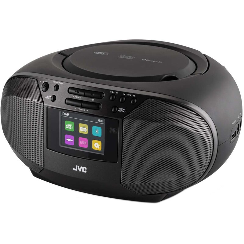 Radioodtwarzacz/Bombox JVC RD-E664B Czarny, Odtw. CD, CD-R, CD-RW, BT, FM/DAB+, Kolorowy Wyświetlacz, Zasilanie Bateryjno-Sieciowe
