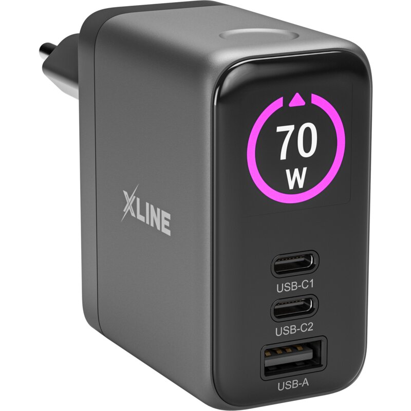 Ładowarka sieciowa XLINE WCT703K 70W GaN Czarny ładowarka do telefonu USB, USB-C