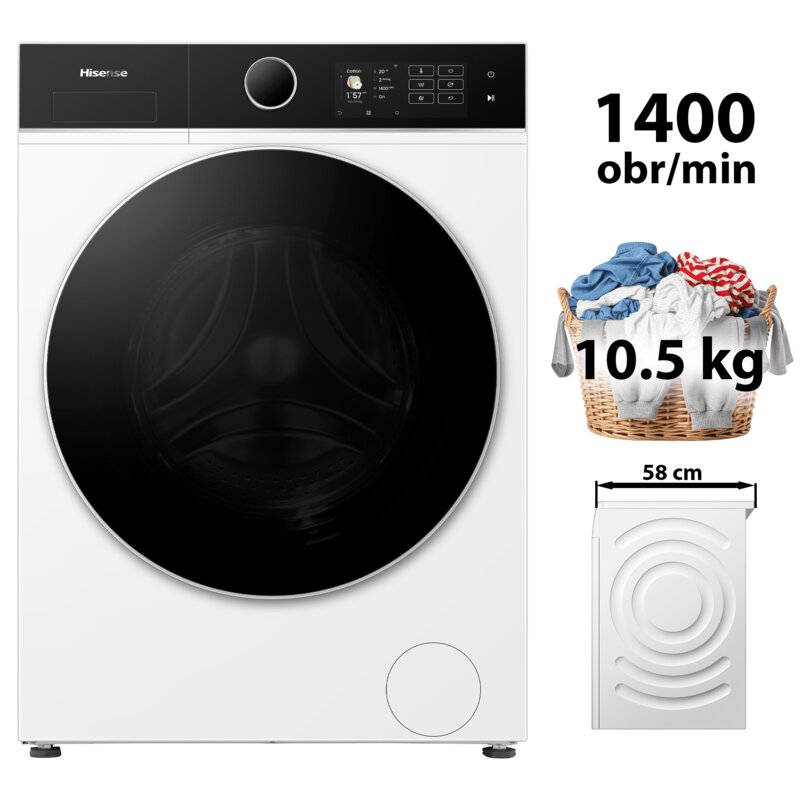 Pralka HISENSE Seria 5i WF5I1045BWQ 10.5kg 55cm 1400obr Sterowanie smartfonem