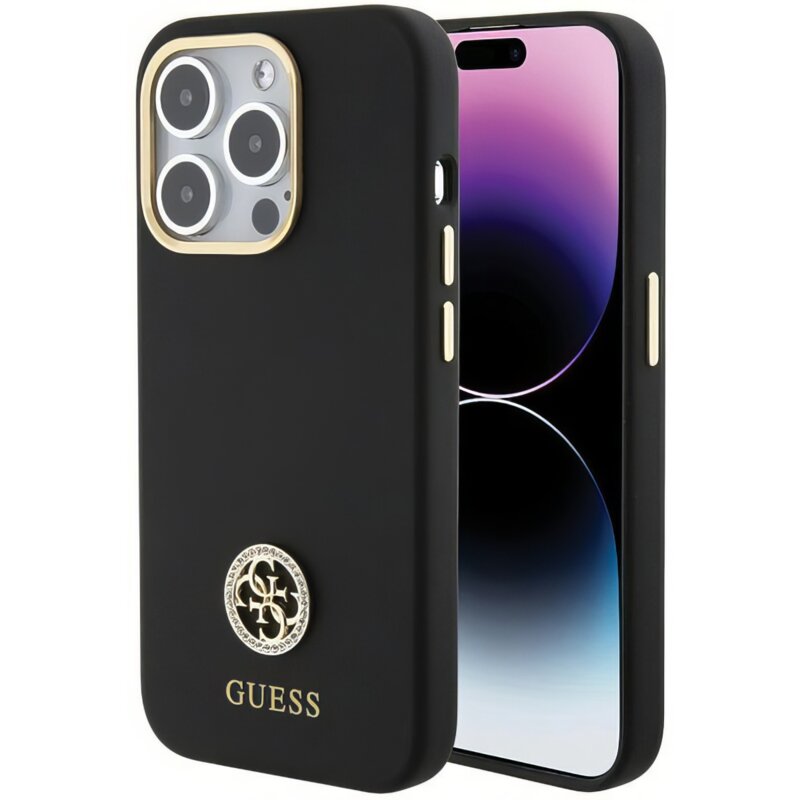 Etui GUESS Silicone Logo Strass 4G do Apple iPhone 15 Pro Czarny