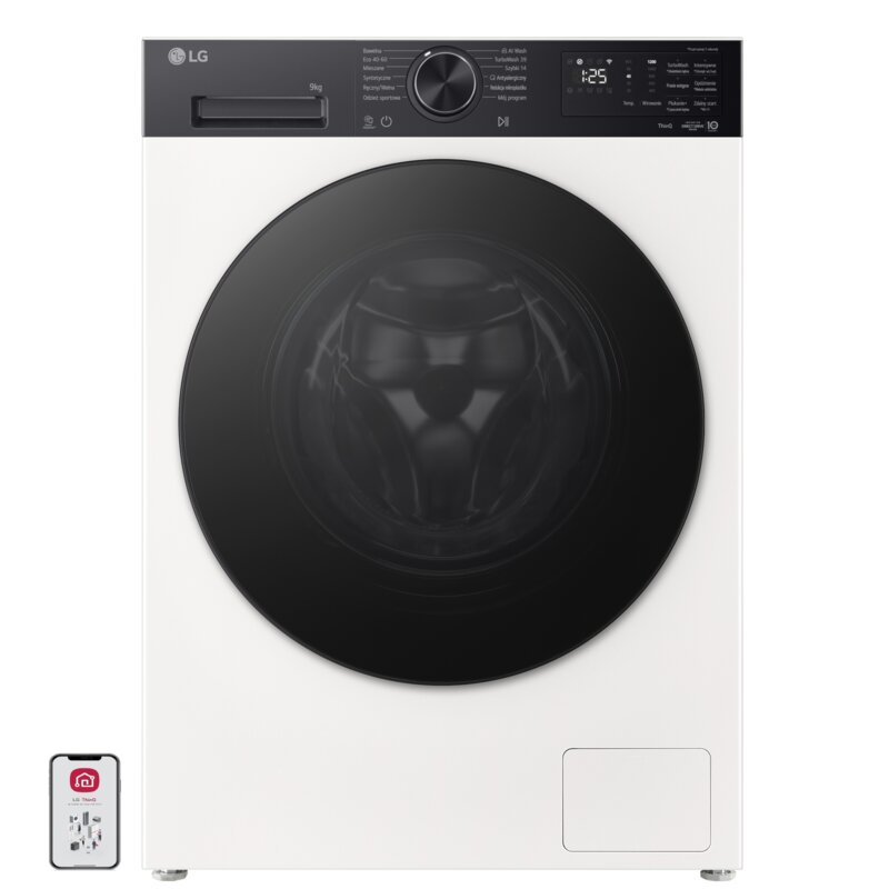 Pralka LG AI F2X50S9THB 9kg Slim 47.5cm 1200obr AI DD, Wash Sterowanie smartfonem