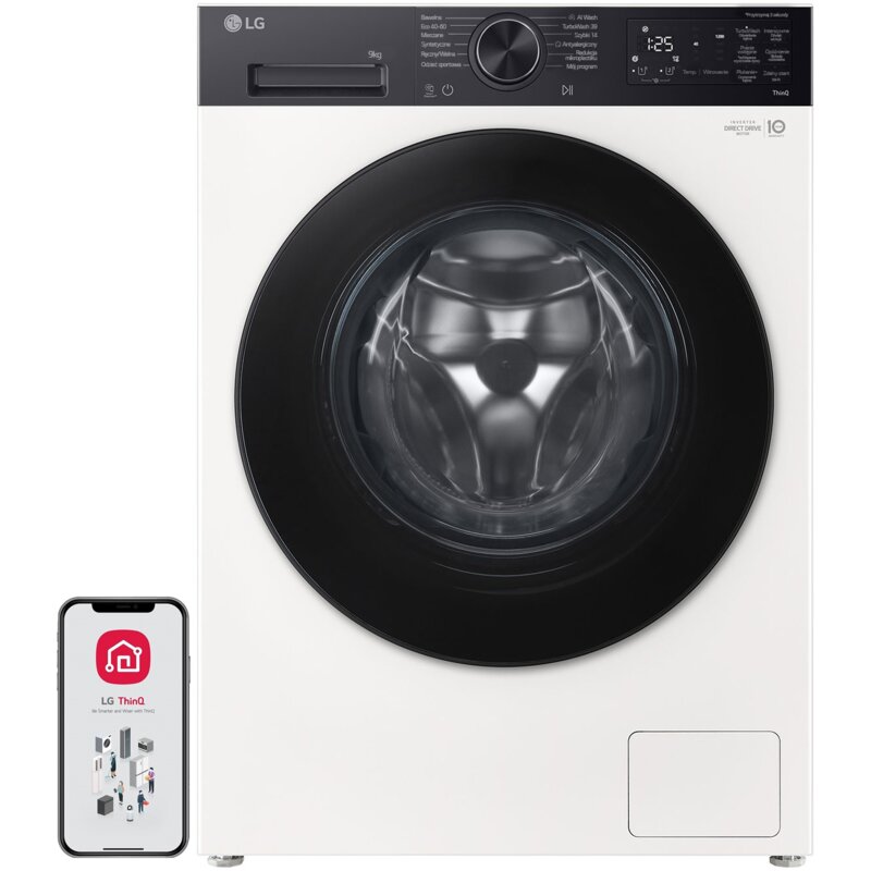 Pralka LG AI F4X5509THB 9kg 56.5cm 1400obr AI DD, Wash Sterowanie smartfonem