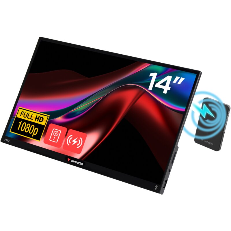 Verbatim 32236/32088 Verbatim 14" FHD Touch Monitor Light with Wireless Power Supply Przenośny Dotykowy