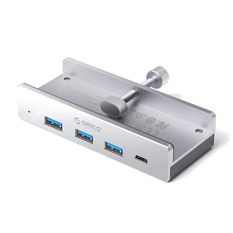 Orico USB-C - 3x USB-A 3.0, USB-C 3.0 - srebrny (na zacisk, do biu