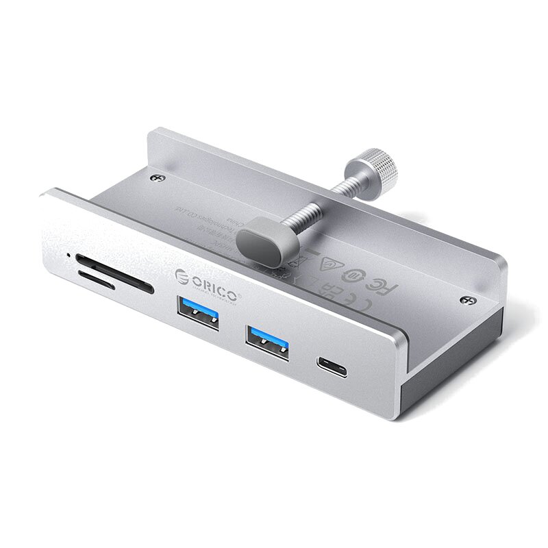 Orico USB-C - 2x USB-A 3.2, USB-C 3.2, SD&TF - srebrny (na zacisk,