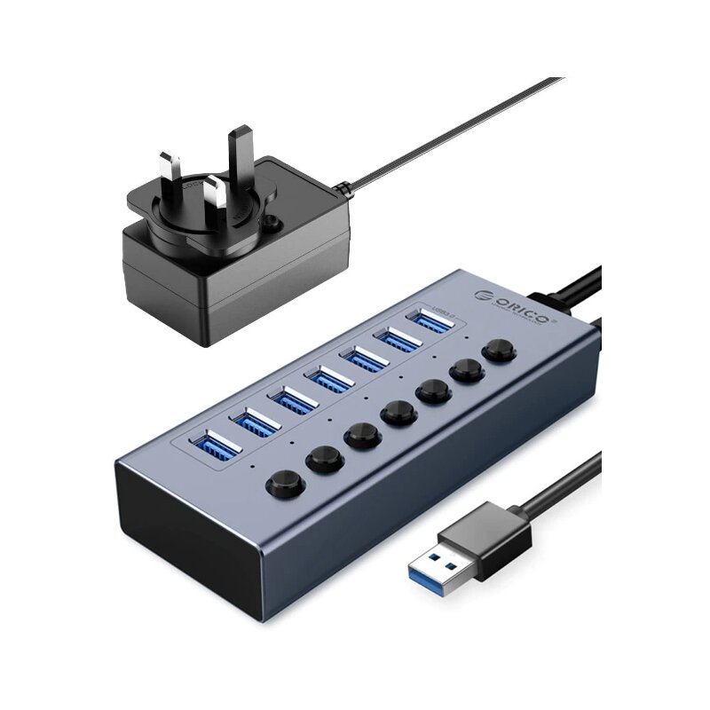 Orico 7x USB-A 3.0 z włącznikami - szary