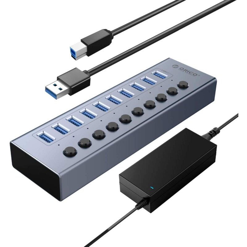Orico 10x USB-A 3.0 z włącznikami - szary