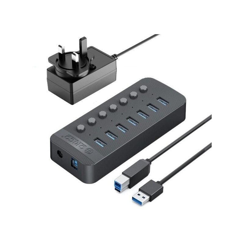 Orico 7x USB-A 3.0 z włącznikami - czarny