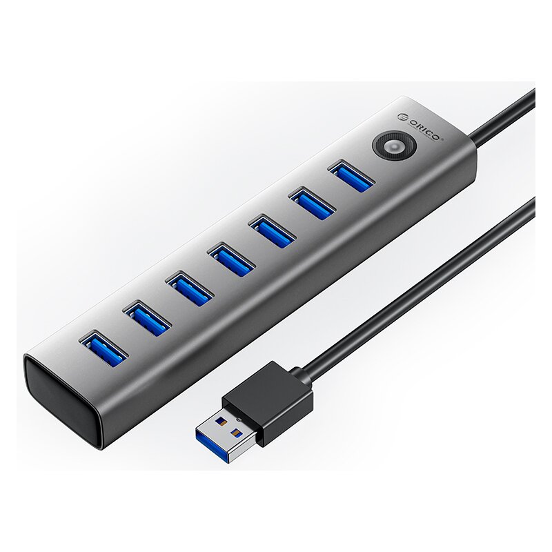 Orico USB-A - 7x USB-A 3.0, USB-C 5V/3A 1m - szary