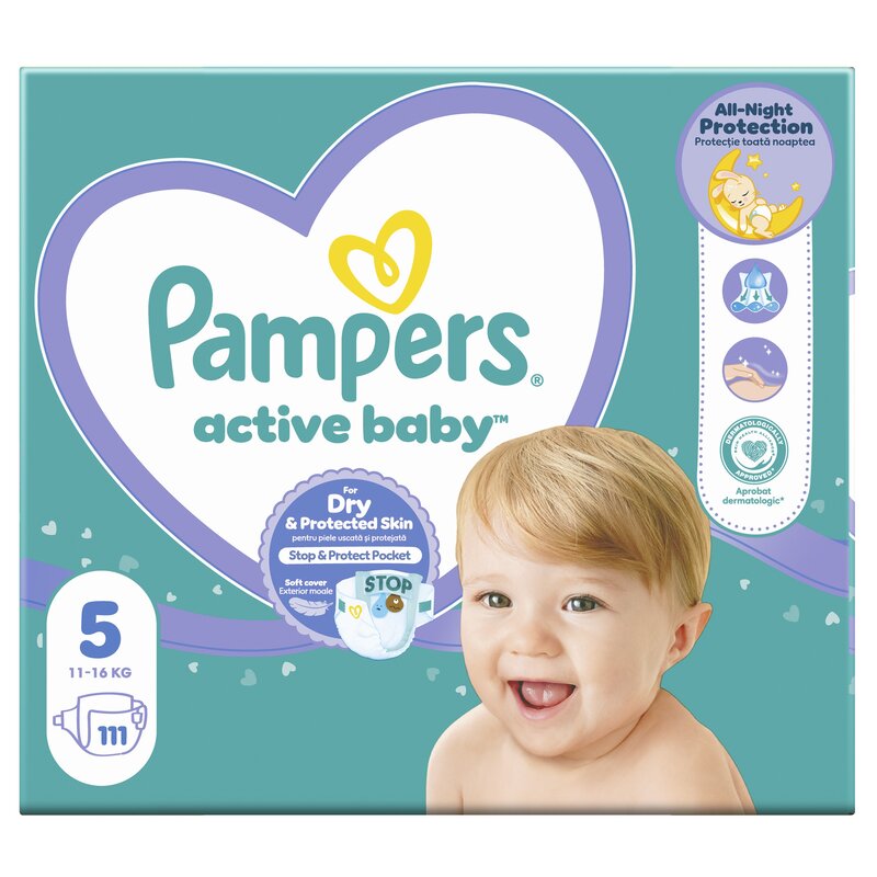 Pieluchy jednorazowe PAMPERS Active Baby 5 11-16 kg (111 sztuk)