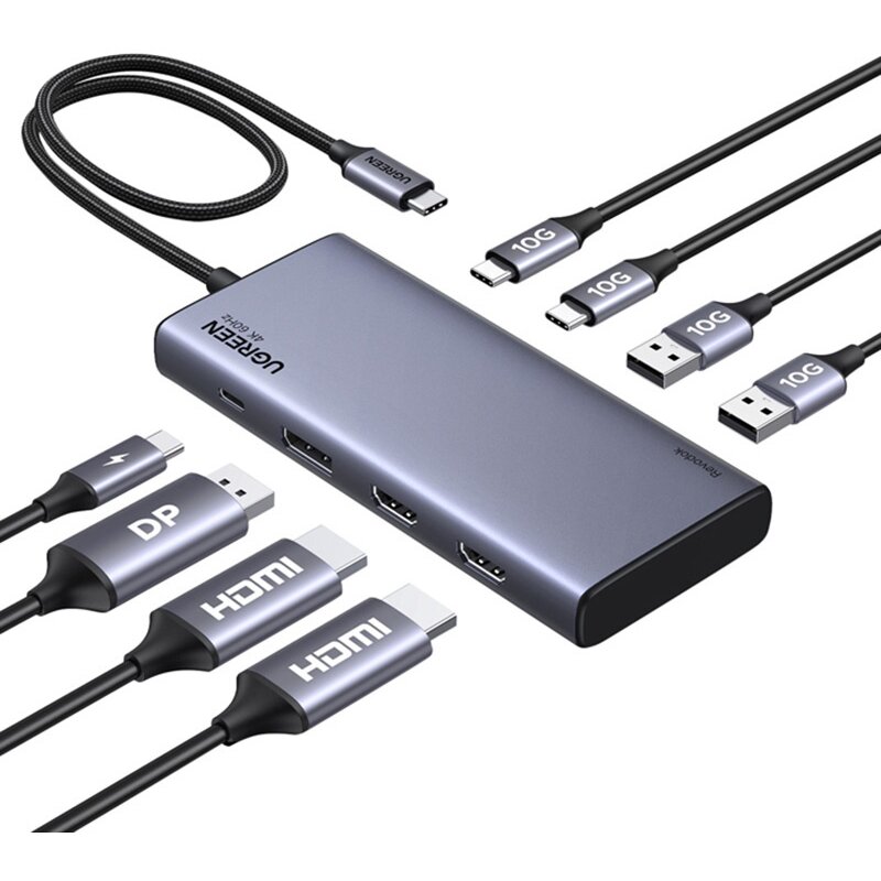 UGREEN CM639 8w1 HDMI DP USB PD USB-C Szary