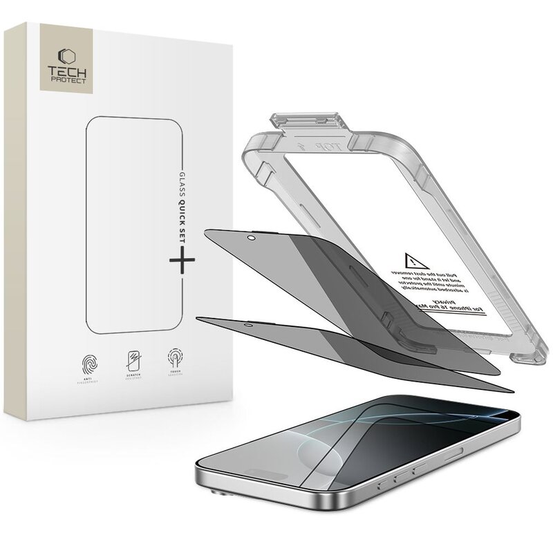 Szkło prywatyzujące TECH-PROTECT Quick Set Spy+ do Apple iPhone 16 Pro Max (2 szt.)