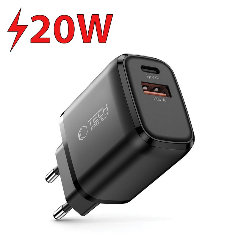 Ładowarka sieciowa TECH-PROTECT NCA20 20W Czarny ładowarka do telefonu USB, USB-C