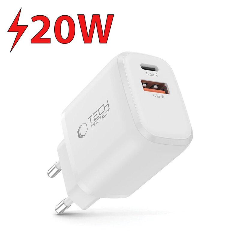Ładowarka sieciowa TECH-PROTECT NCA20 20W Biały ładowarka do telefonu USB, USB-C