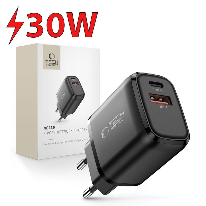 Ładowarka sieciowa TECH-PROTECT NCA30 30W Czarny ładowarka do telefonu USB, USB-C