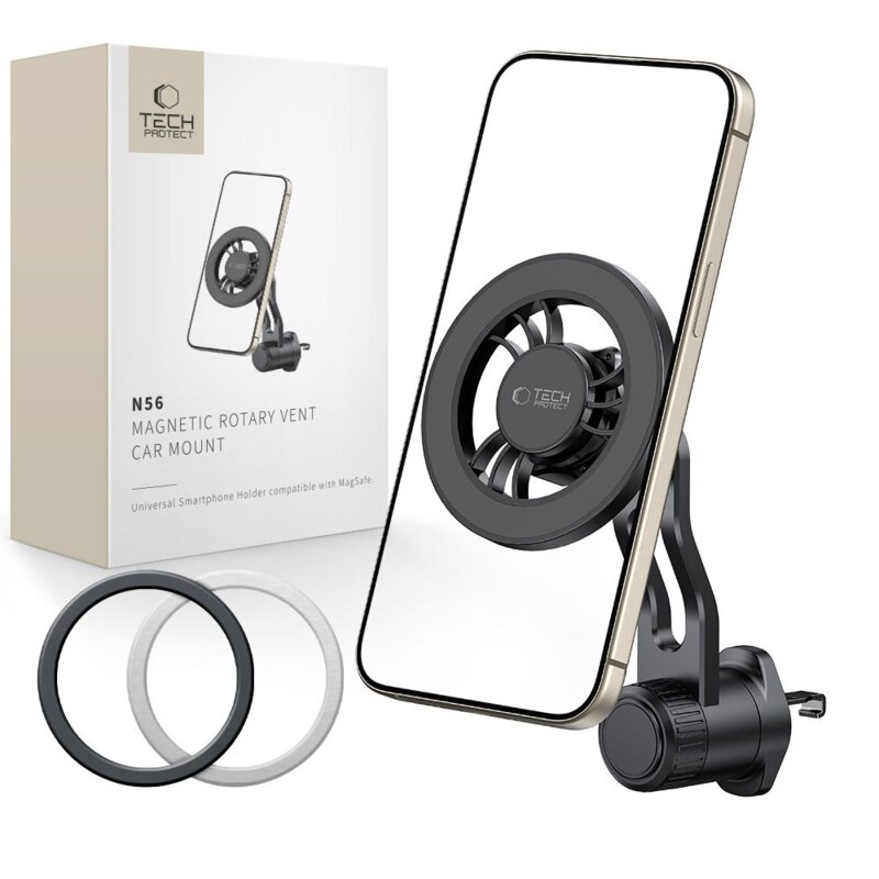 Uchwyt na telefon i smartfon TECH-PROTECT N56 MagSafe Rotable Vent Car Mount Czarny uchwyt samochodowy na kratkę nawiewu