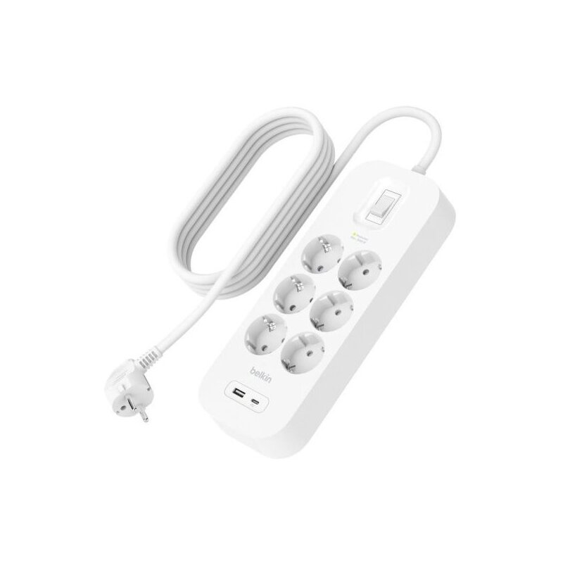 Belkin SRB002VF2M-V2, 6 gniazd, 2m, USB-C PD 18W, USB-A, Biały