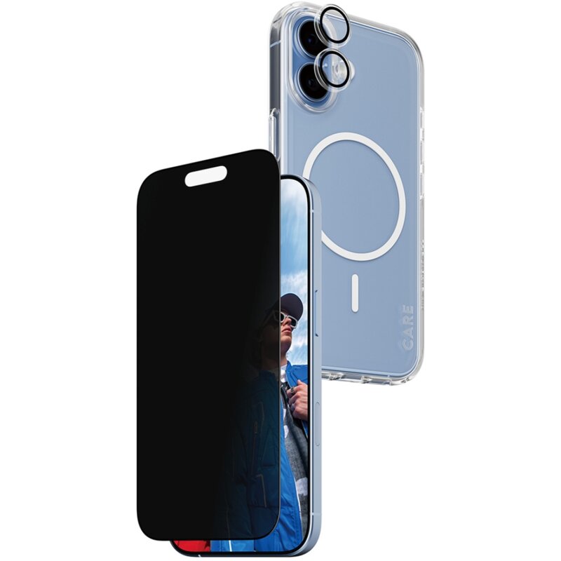 Etui PANZERGLASS Care Flagship Privacy MagSafe 3w1 do Apple iPhone 17 Przezroczysty + szkło prywatyzujące + osłona obiektywu