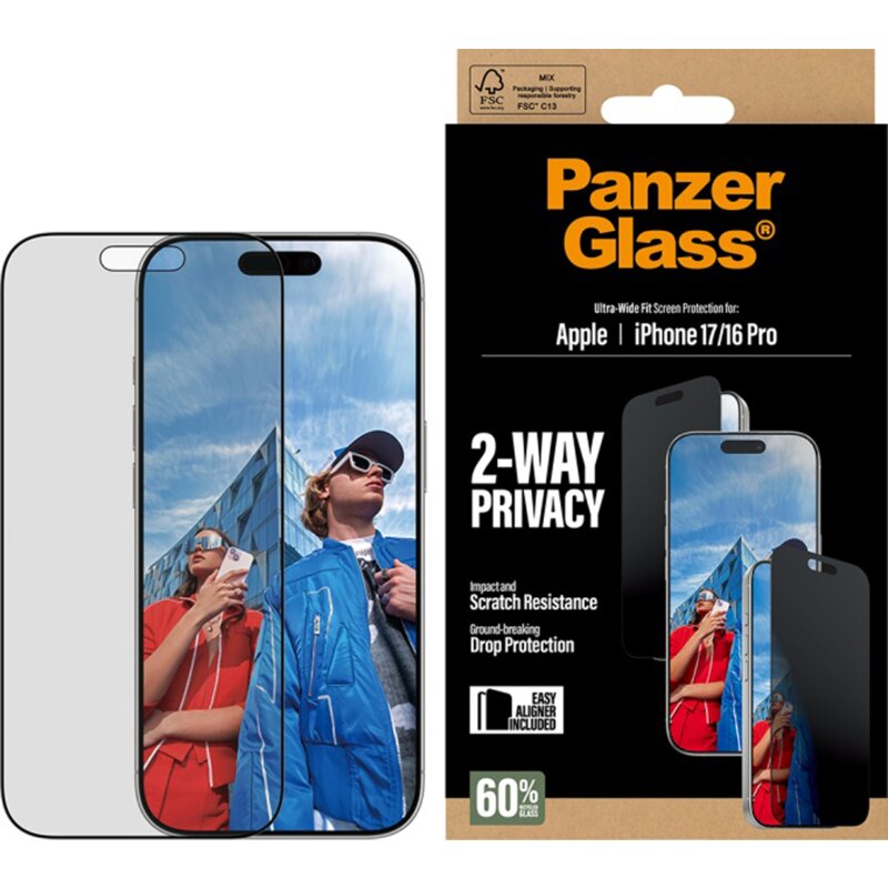 PanzerGlass prywatyzujące Ultra-Wide Fit EasyAligner do iPhone 17 / 16 Pro