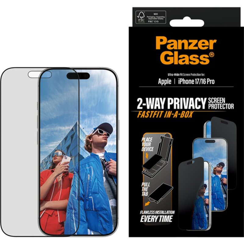 Szkło prywatyzujące PANZERGLASS Ultra-Wide Fit Fast Fit do Apple iPhone 16/17 Pro