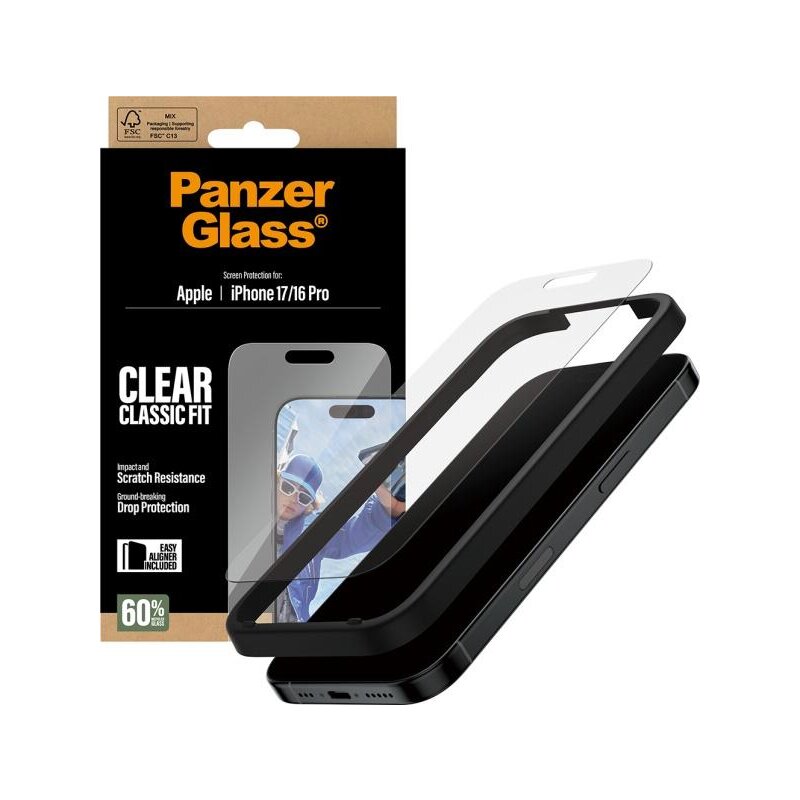 PanzerGlass Classic Fit EasyAligner do iPhone 17 / 16 Pro