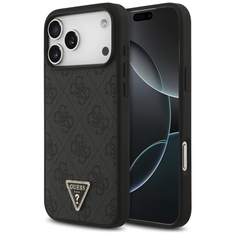 Guess Leather 4G Triangle Strass MagSafe do iPhone 17 Pro Max czarny