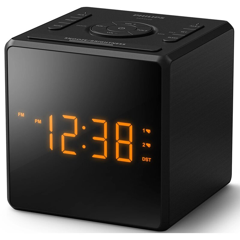 Radiobudzik PHILIPS TAR4500/10 Czarny, Tuner FM, Wyświetlacz LCD z regulacją jasności, Alarm, Gniazdo USB-C, Zasilanie sieciowe